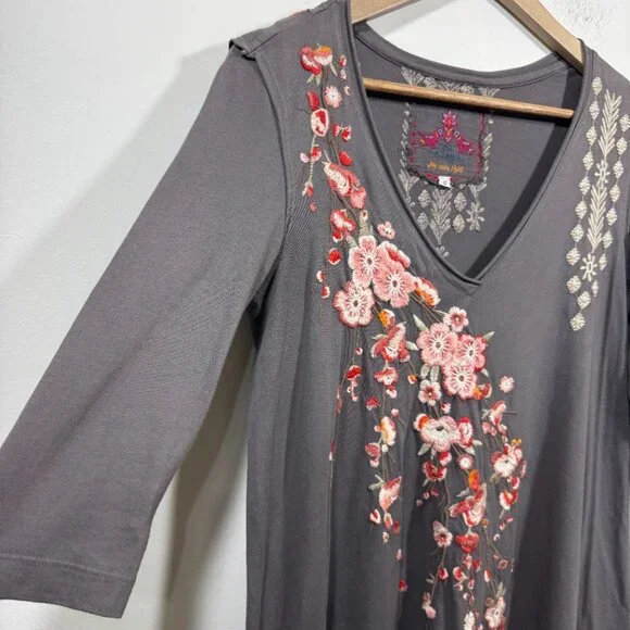 Johnny Was Cherry Blossom Floral Embroidered Cotton Tunic Top Womens Sz S Boho - Picture 2 of 6